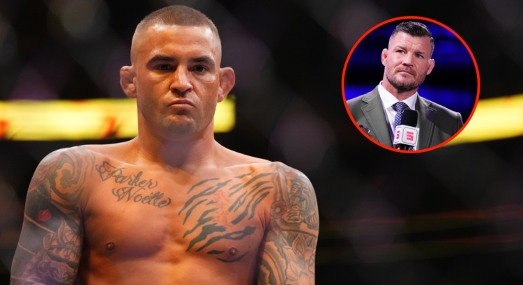 Dustin Poirier enters the Octagon for his main event fight at UFC 302, inset Michael Bisping on the call at UFC Seattle