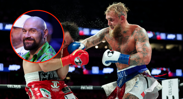 Jake Paul punches Julio Cesar Chavez Jr (main). Tyson Fury watching a fight at ringside