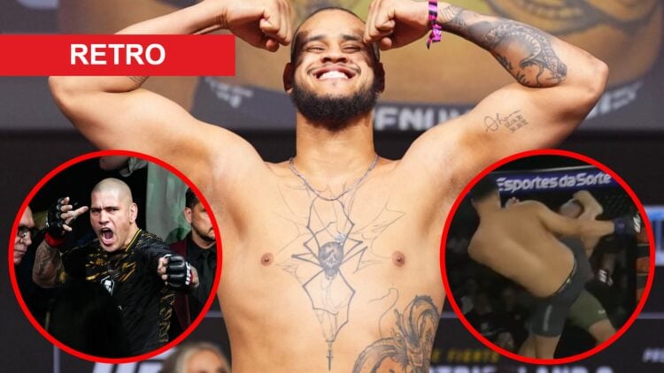 Tallison Teixeira poses on the scales ahead of UFC 312, inset Alex Pereira walks out at UFC 313, Teixeira knocks out Matheus Fonseca at LFA 183 wit...