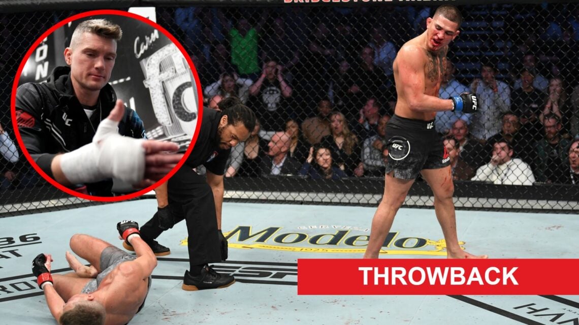 Anthony Pettis walks away after knocking out Stephen Thompson in Nashville, inset Thompson gets his hands wrapped ahead of UFC 296 and throwback ba...