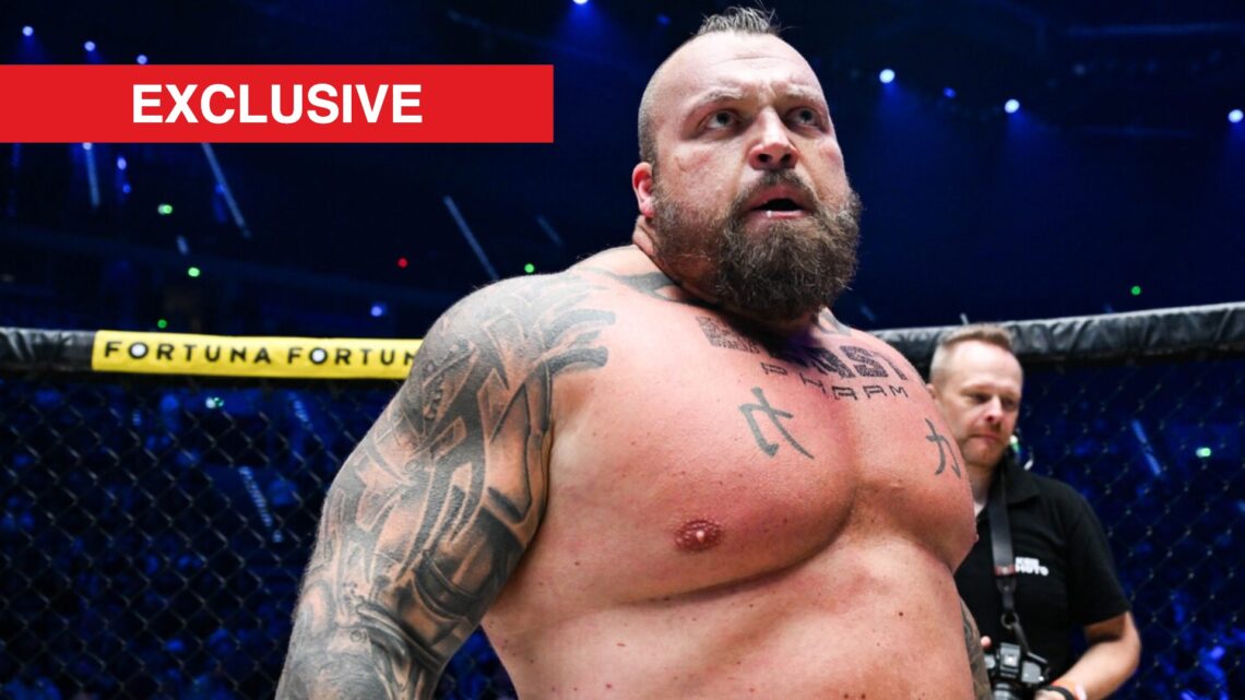 Eddie Hall reacts to his KO win over Mariusz Pudzianowski at KSW 105