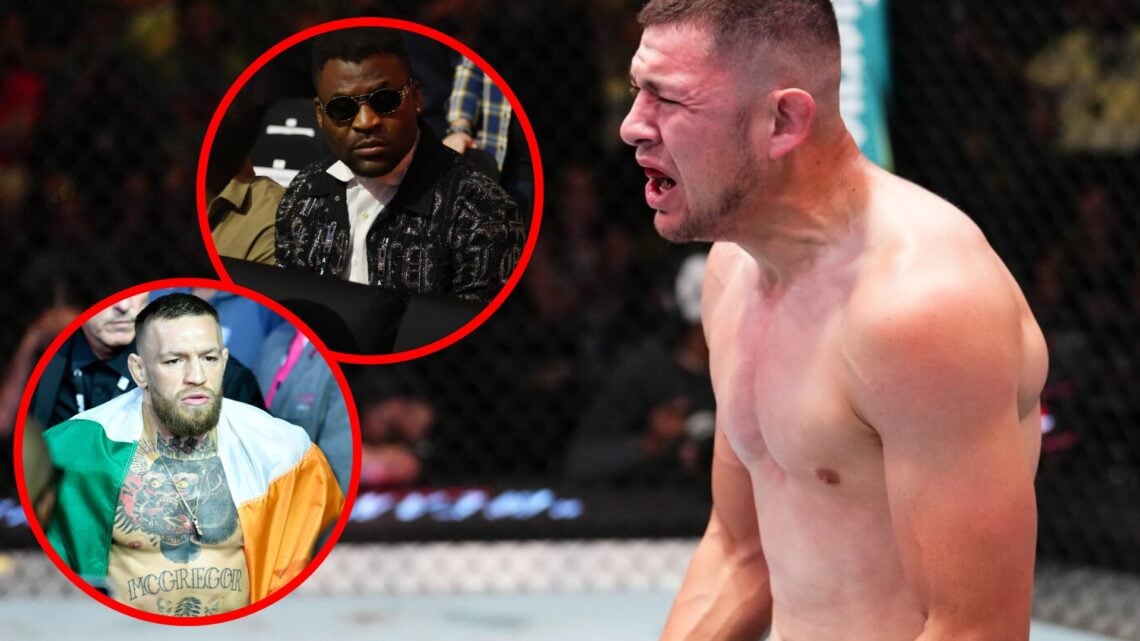 Steve Garcia celebrates after stopping Kyle Nelson at the UFC Apex, inset Francis Ngannou attends Oleksandr Usyk vs Tyson Fury 2 and Conor McGregor...