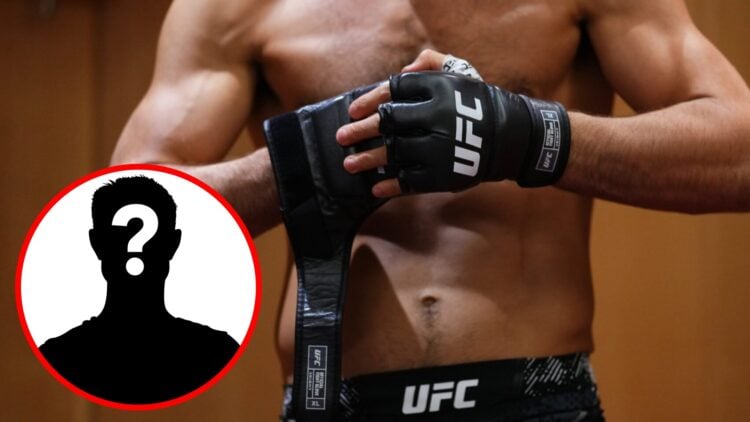 Mickey Gall puts on his gloves backstage ahead of his fight at UFC 302, inset mystery icon