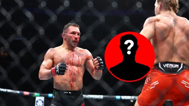 Michael Chandler fighting Paddy Pimblett at UFC 314, with mystery inset