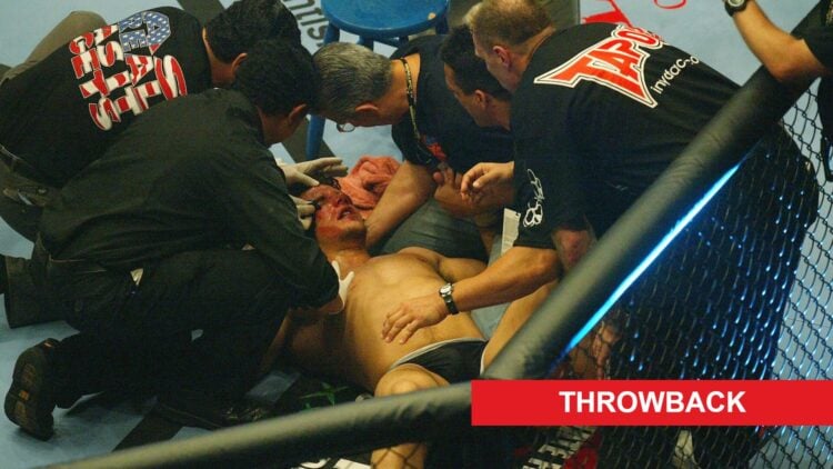 Frank Mir gets medical treatment after a TKO loss to Ian Freeman at UFC 38