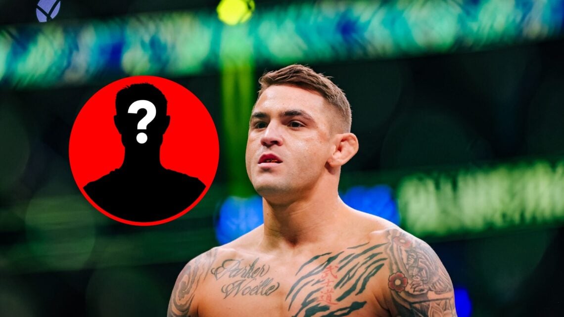 Dustin Poirier in the Octagon at UFC 269, with mystery inset