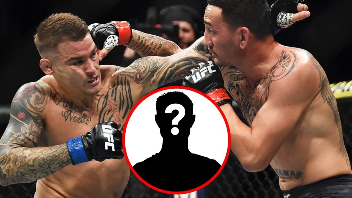 Dustin Poirier and Max Holloway trade punches at UFC 236, inset mystery icon