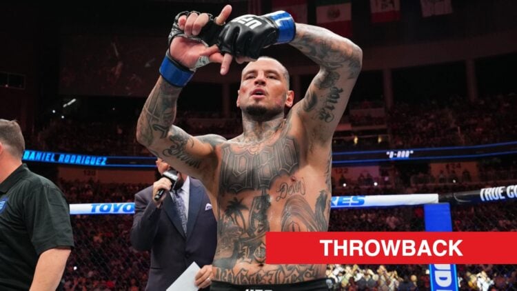 Daniel Rodriguez celebrates after knocking out Santiago Ponzinibbio in their fight at UFC Des Moines.