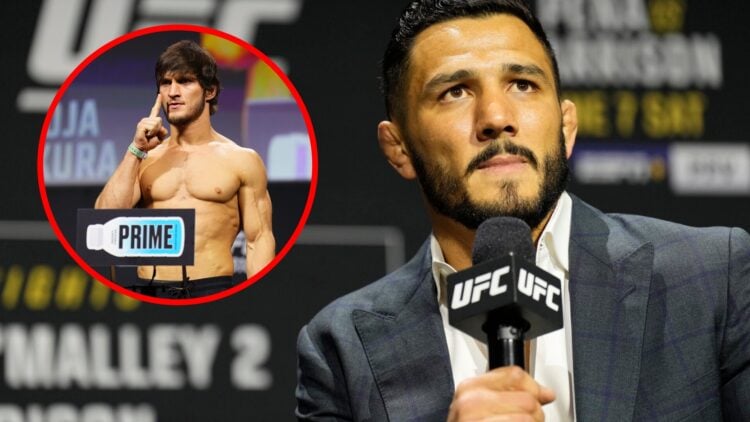 Aaron Pico takes part in a Q&A ahead of UFC 314, inset Movsar Evloev weights in at UFC 310