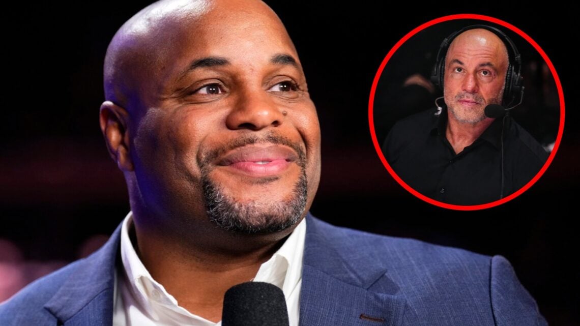 Daniel Cormier speaks during the UFC 281 broadcast at Madison Square Garden, inset Joe Rogan looks on during UFC 306 at Sphere