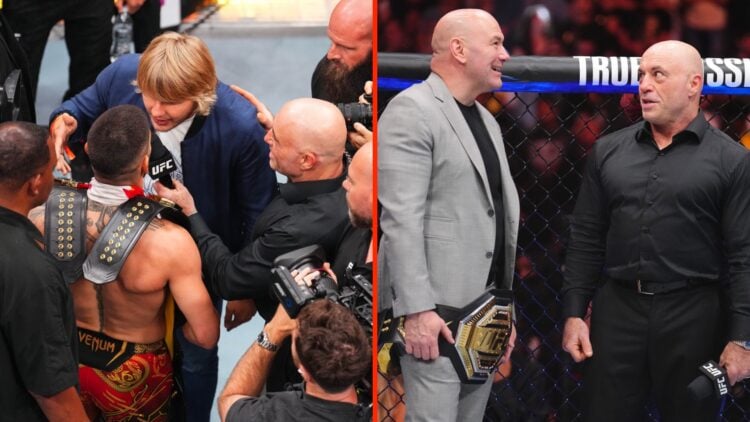 Ilia Topuria and Paddy Pimblett face off after the UFC 317 main event split with Joe Rogan and Dana White talking after the fight