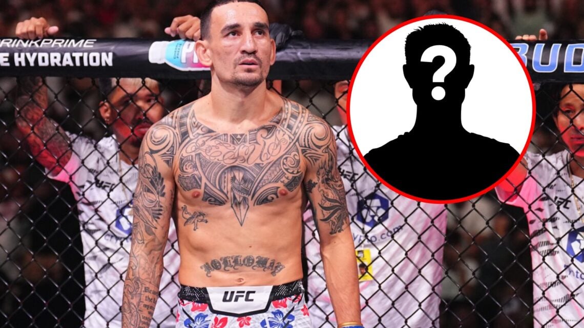 Main: Max Holloway awaits Ilia Topuria moments before UFC 308 main event. Inset: Mystery fighter.