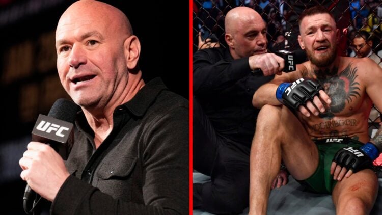 Dana White at the UFC 297 press conference, Joe Rogan interview Conor McGregor after he broke his leg at UFC 264.
