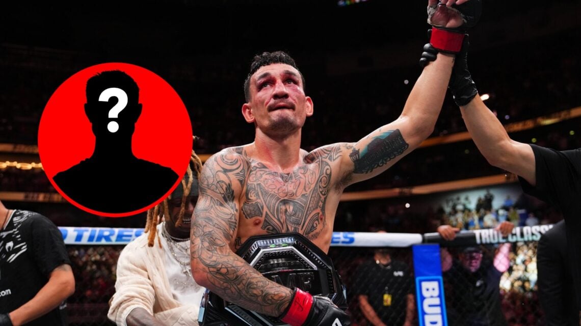 Max Holloway winning BMF belt at UFC 318 with mystery inset