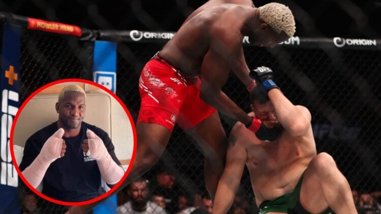 Robelis Despaigne punches Josh Parisian at UFC 299, inset Despaigne poses during an injury update on social media