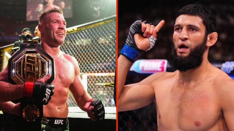 Dricus Du Plessis leaves the cage after his UFC 312 fight split with Khamzat Chimaev moments before his UFC 308 fight