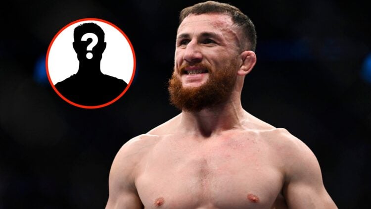 Left: Mystery Fighter. Right: Merab Dvalishvili during his fight with Jose Aldo