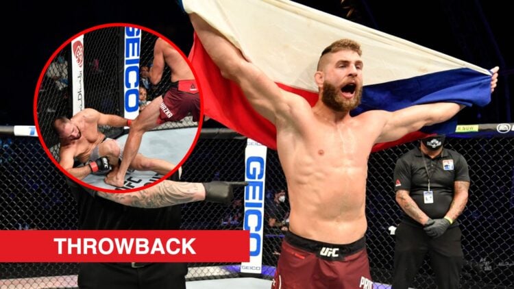 Main: Jiri Prochazka celebrates after knocking out Volkan Oezdemir at UFC 251. Inset: Jiri Prochazka knocks Volkan Oezdemir out in his UFC debut at...