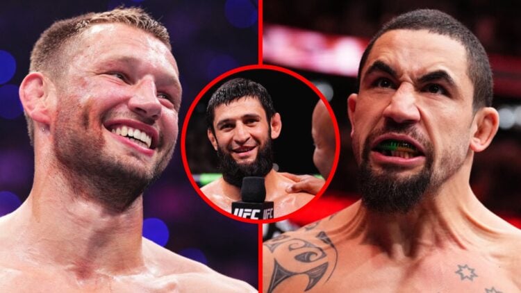 Reinier de Ridder smiles after beating Kevin Holland at UFC 311, Robert Whittaker prepares to face Paulo Costa at UFC 298, inset Khamzat Chimaev sp...
