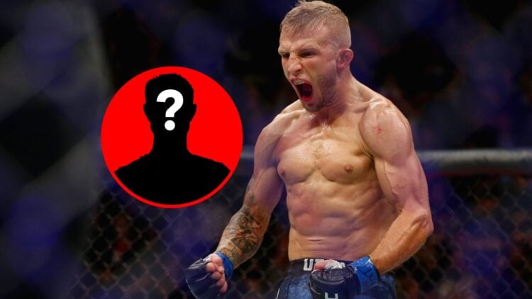 TJ Dillashaw screaming at UFC 217, with mystery inset