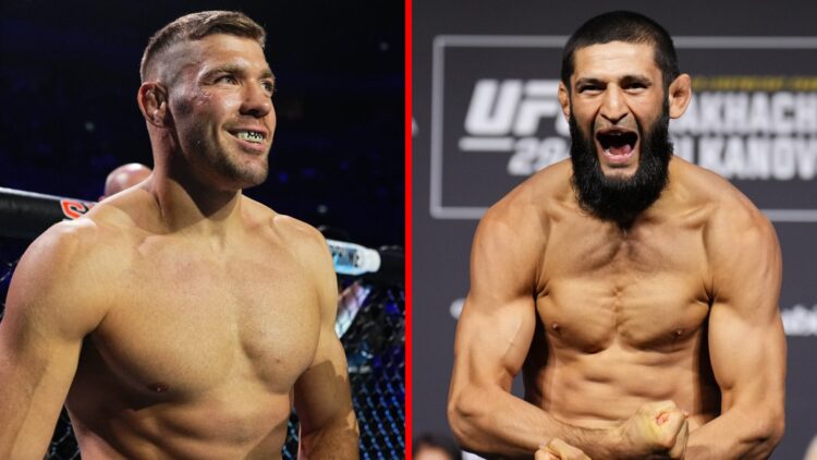 Dricus du Plessis prepares to face Sean Strickland at UFC 312, Khamzat Chimaev poses at the UFC 294 ceremonial weigh-ins