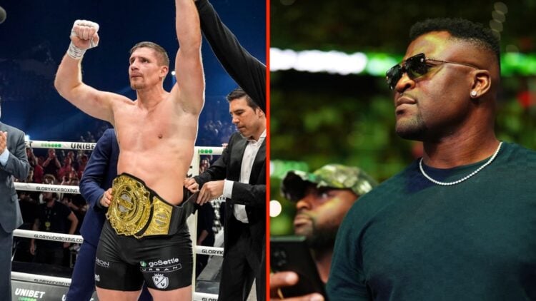 Francis Ngannou in attendance at UFC Atlanta split with Rico Verhoeven celebrating his GLORY 100 win over Artem Vakhitov