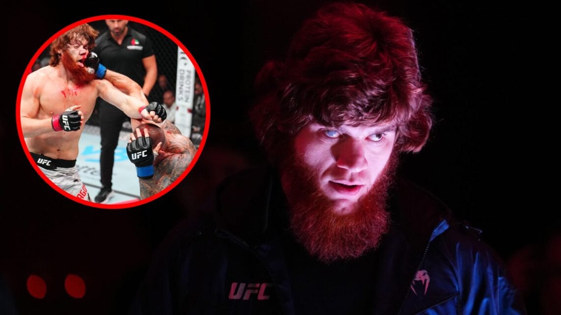 Shara Magomedov looks on during the UFC Fight Night open workout in Riyadh, Marc-Andre Barriault punches Magomedov in their UFC Abu Dhabi fight