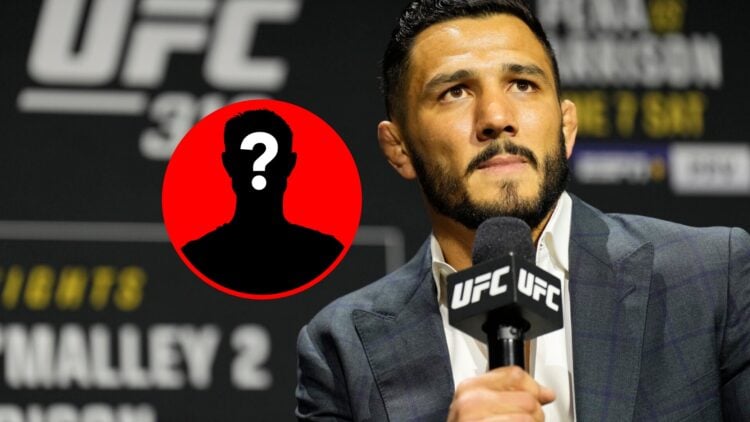 Aaron Pico at the UFC 316 Q&A, with mystery inset