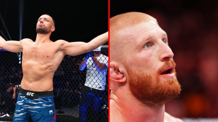 Split image of Reinier de Ridder at UFC Abu Dhabi and Bo Nickal at UFC Des Moines