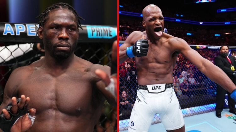 Split image of Jared Cannonier and Michael 'Venom' Page during their introductions in the UFC Octagon