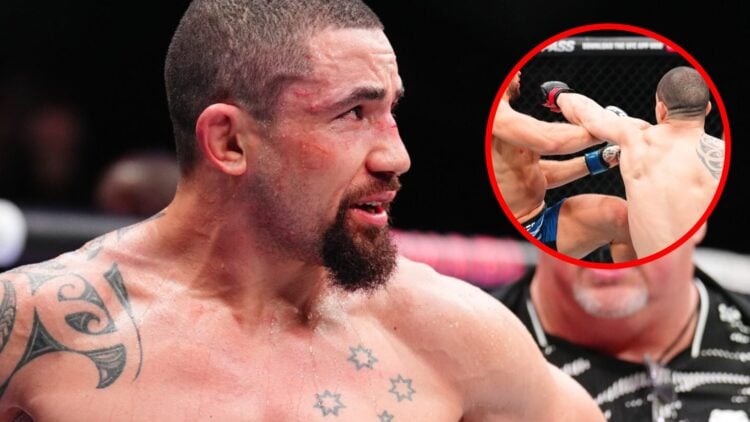 Robert Whittaker reacts to losing a split decision to Reinier de Ridder, inset Whittaker punches de Ridder at UFC Abu Dhabi