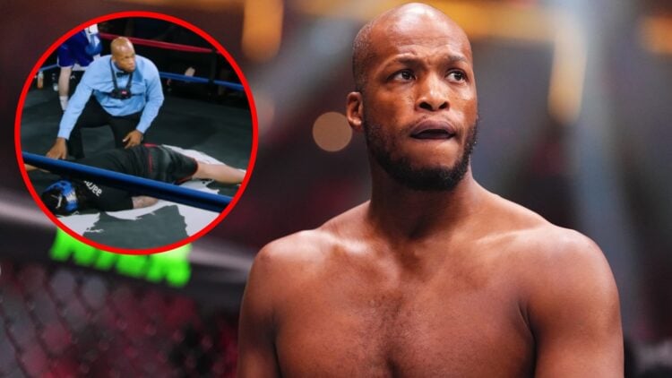 Michael Page prepares to face Shara Magomedov at UFC Saudi Arabia, inset Page attends to Danny Aarons inside a boxing ring