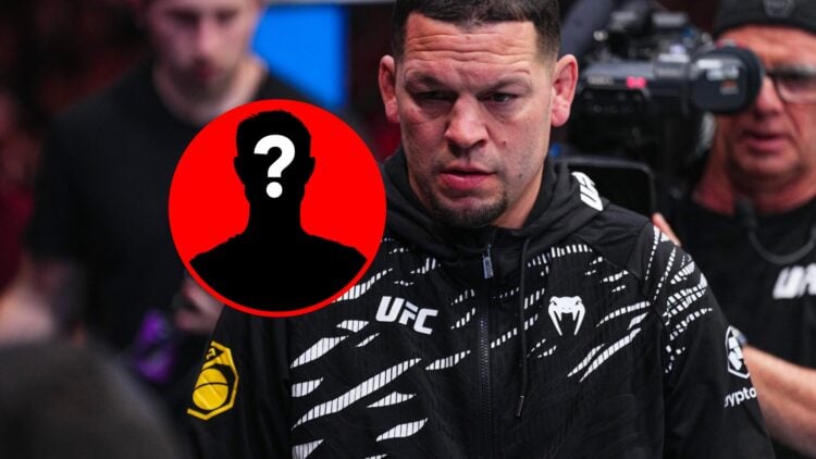 Nate Diaz in the UFC Octagon at UFC 310, with mystery inset