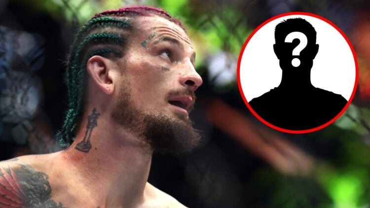 Sean O'Malley reacts after being beaten by Merab Dvalishvili at UFC 306, inset mystery icon