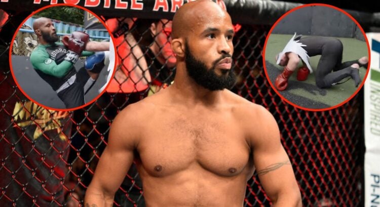Demetrious Johnson prepares to fight Ray Borg, inset screenshot of him dropping street fighter 'Winged C'