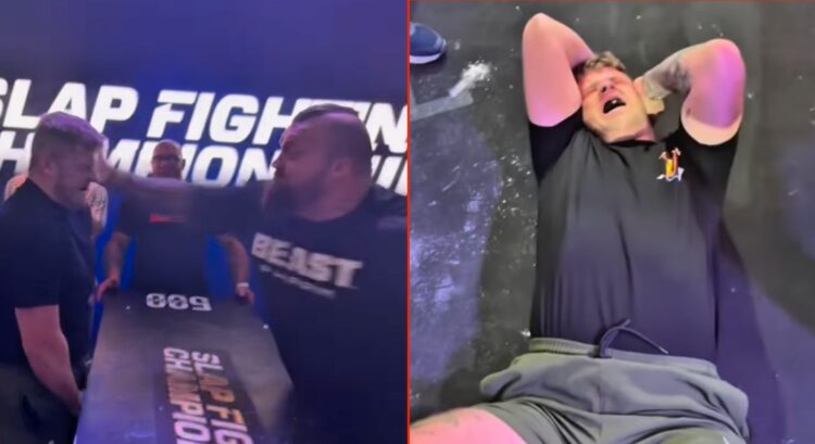Eddie Hall slaps a fan who was left on the floor in agony