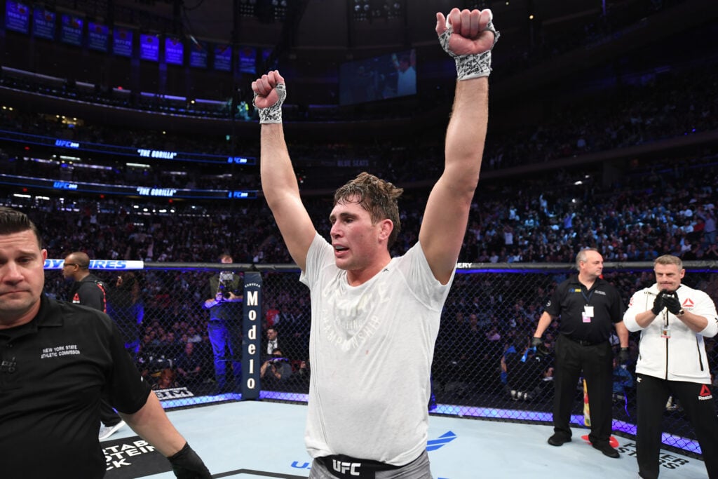 Darren Till celebrates after beating Kelvin Gastelum at UFC 244