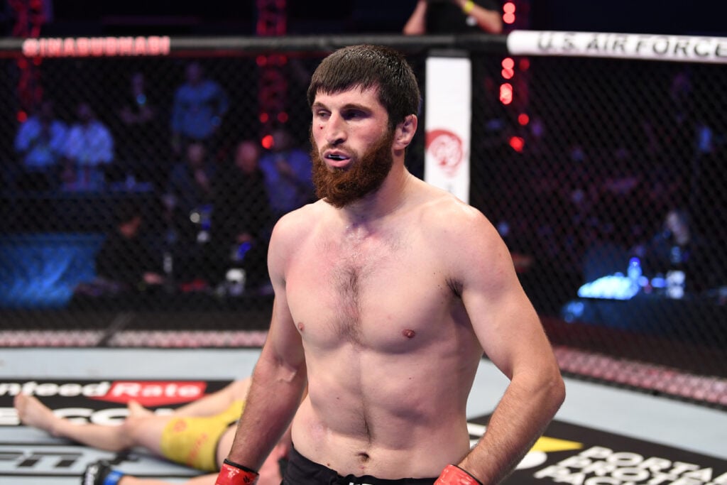 Magomed Ankalaev in the Octagon after his knockout win over Ion Cutelaba at UFC 254 in 2020