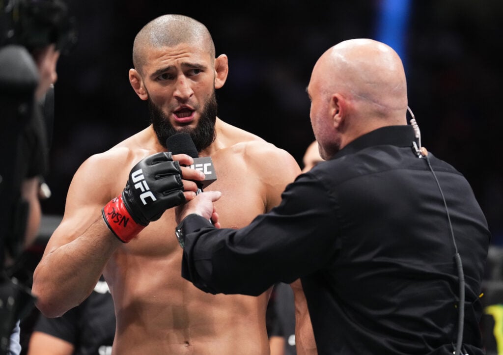 Khamzat Chimaev speaks to Joe Rogan after his UFC 279 win