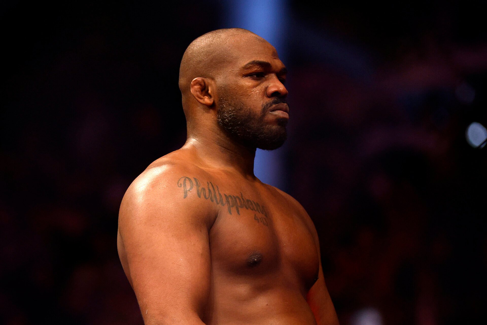 Jon Jones celebrates beating Ciryl Gane at UFC 285