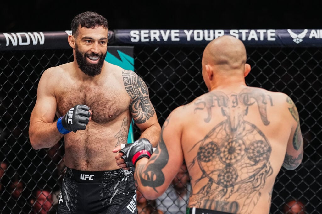 Roman Dolidze squares up to his opponent at UFC 303.