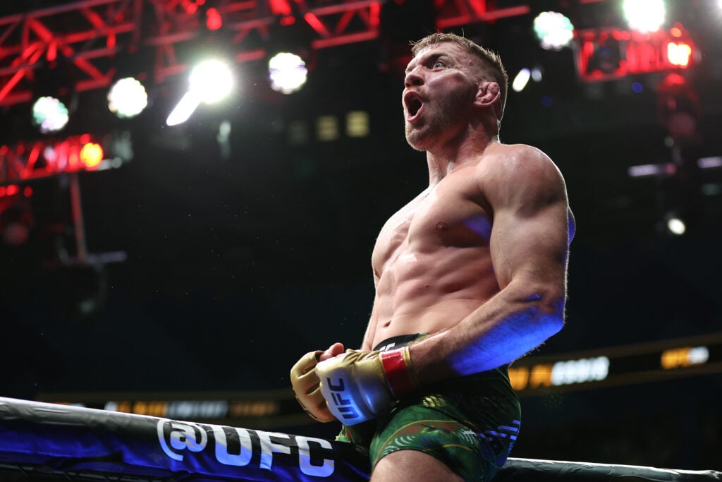 Dricus Du Plessis celebrates his UFC 305 win