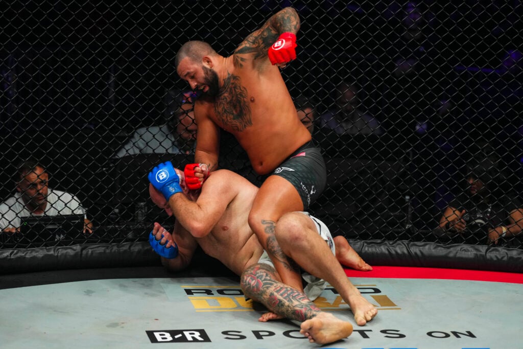Josh Hokit punches down at Sean Rose during their Bellator fight