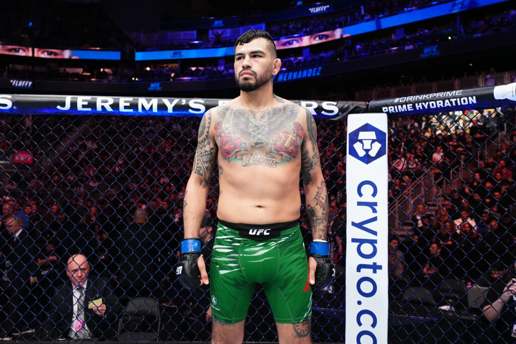 Anthony Hernandez stands in the octagon before beating Brandan Allen