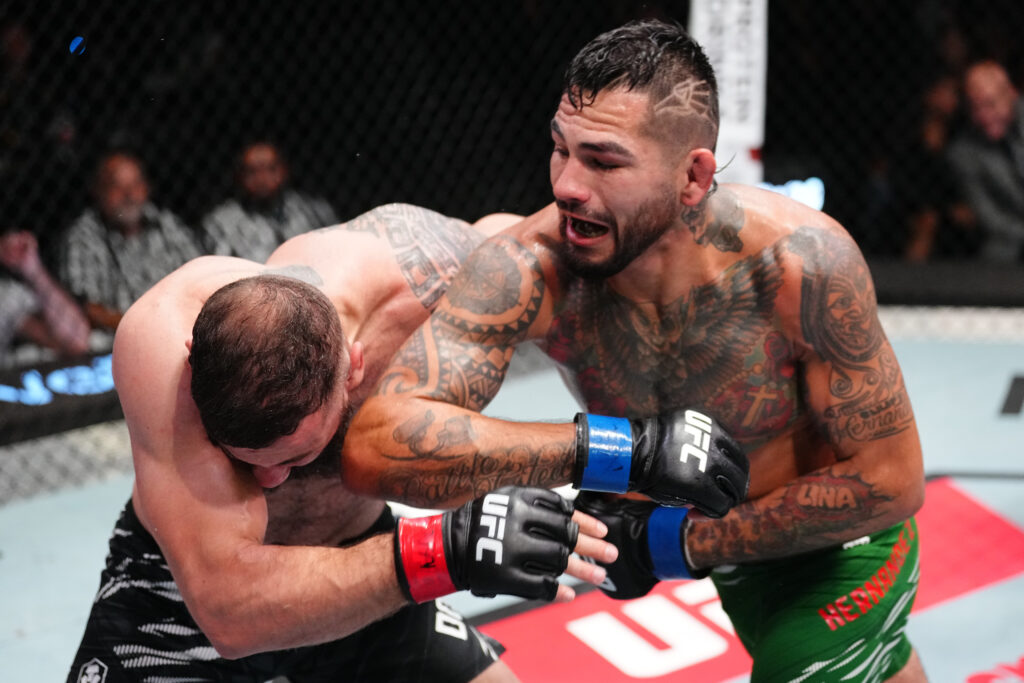 Anthony Hernandez throws an elbow at Roman Dolidze during their fight at UFC Vegas 109