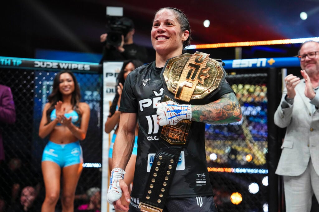 Liz Carmouche holding PFL title at 2025 PFL World Tournament