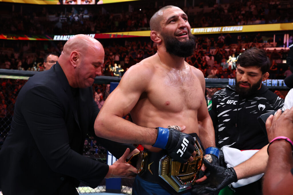 Dana White wraps UFC title around Khamzat Chimaev