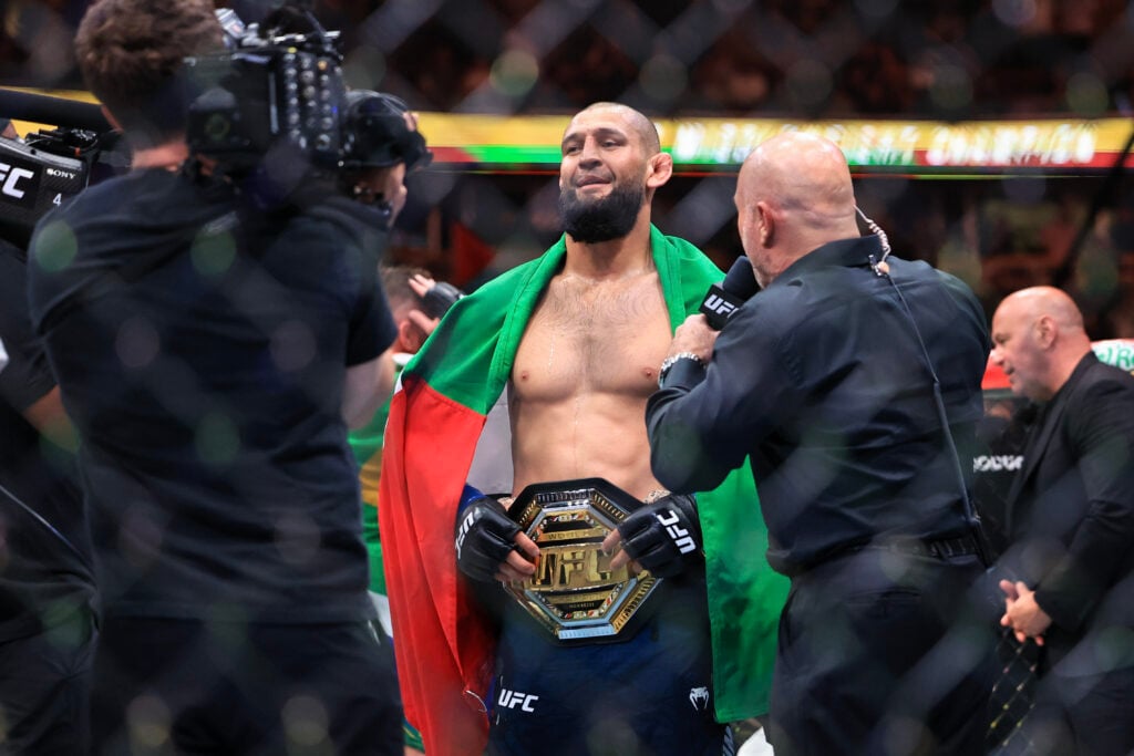 Khamzat Chimaev talks to Joe Rogan following UFC 319 win
