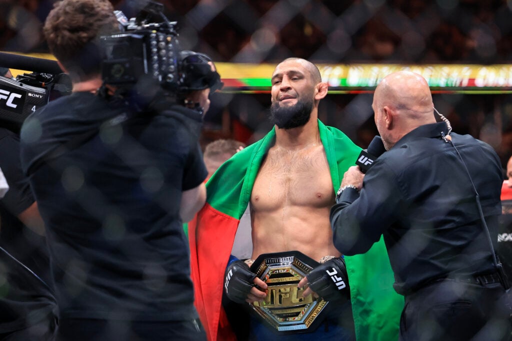 Khamzat Chimaev is interviewed by Joe Rogan following UFC 319