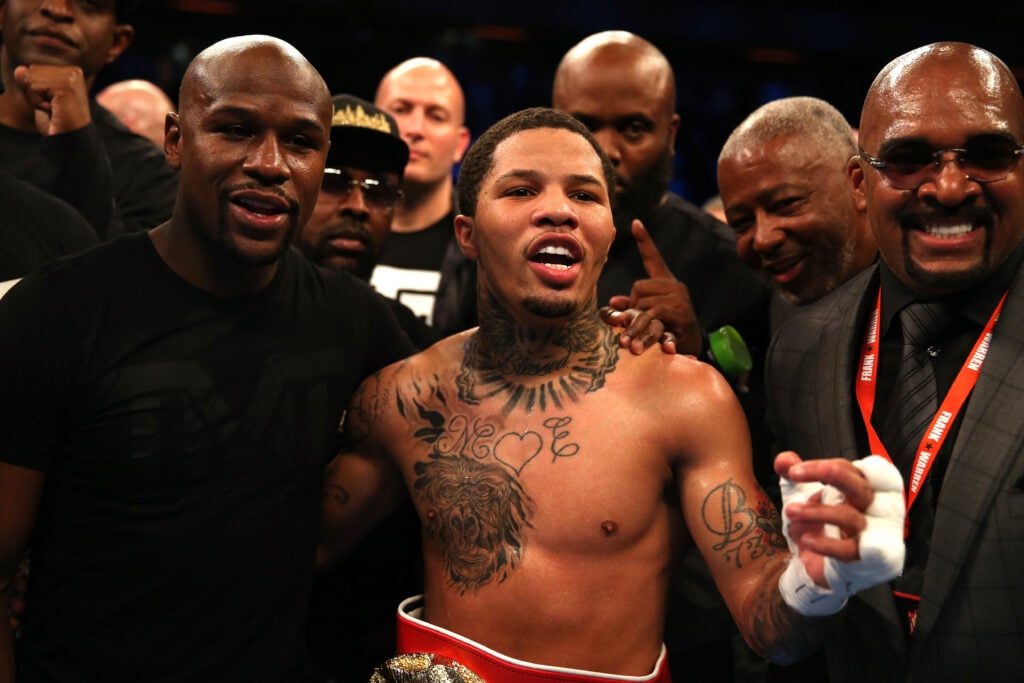 Gervonta Davis celebrates his title win against Liam Walsh